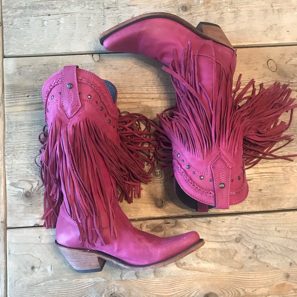 Liberty Black Vegas Raspberry Fringe Cowboy Boots Size 8.5 - Picture 8 of 10